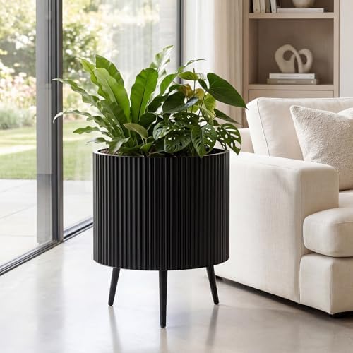 GIANTEX 20 Inch Plant Pot with Stand, Mid-Century Modern Fluted Planter - Image 2