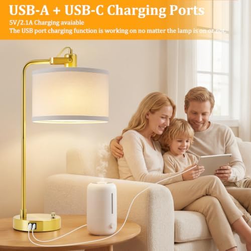 Gold Table Lamp Set of 2, USB A+C, 180° Adjustable Bedside Lamps, Dimmable - Image 6