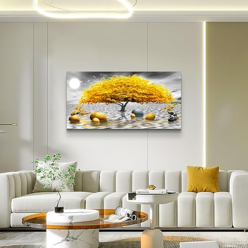 Wall decorations for living room Canvas Wall Art for bedroom Abstract wall decor Black and white Canvas Art Yellow tree paintings bathroom Home Decoration Hang Pictures Office large Wall Artworks - Image 3