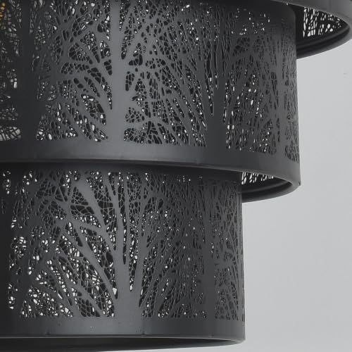 AHDWDW Arc Floor Lamp for Living Room Bedroom,Mid-Century Modern Floor Lamps with Remote,Black Dimmable Standing Tall Lamp for Corner Office,3-Tier Drum Metal Lampshade with Forest Tree Design - Image 2