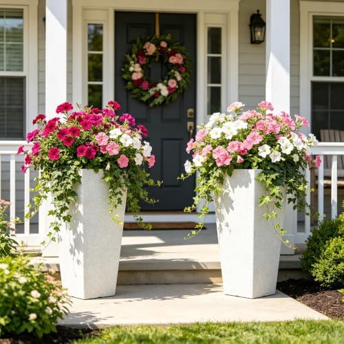 Autodaya 28" Plant Pots Tall Planters for Outdoor Plants Set of 2 with Tray by Unknown
