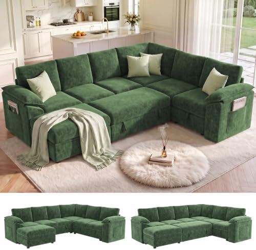 108 In L Shaped Modular Sectional Sofa Couch for Living Room, Green by Leramaner
