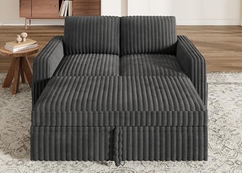 HONBAY Modular Pull Out Sofa Bed,Corduroy Loveseat, Couches for Living Room,Dark Grey - Image 3