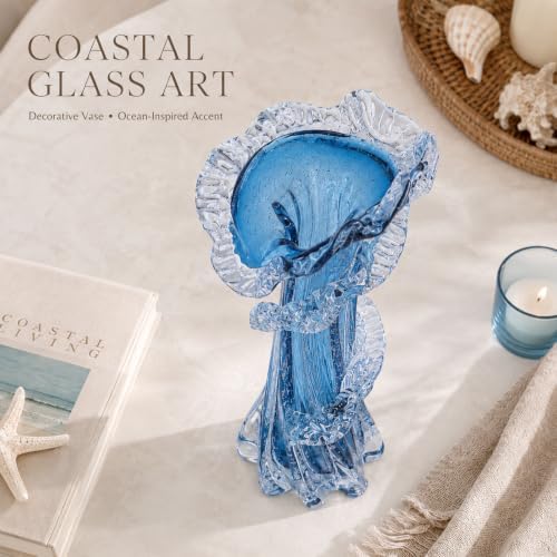 Blue Blown Glass Vase, Modern Art Hand Blown Coastal Vase,Beautiful Unique Ocean Wave Centerpieces for Living Room, Bedroom, Office Desktop,Coffee Table and Wedding Decorative (Blue, L) - Image 5