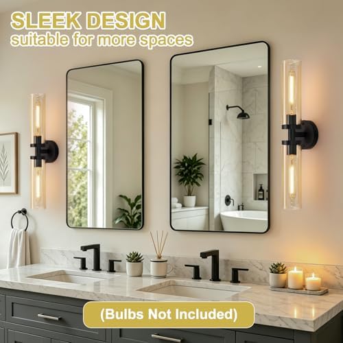 Indoi Wall Sconces Set of Two, Hardwired Matte Black Bathroom Sconces Wall Lights with Amber Glass, Modern Sconces Wall Decor Set of 2 Vanity Light fixtures for Bathroom Mirror Bedroom - Image 6