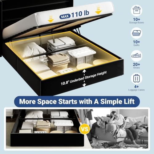 Allewie Queen Size Lift Up Hydraulic Storage Bed Frame Black - Image 3