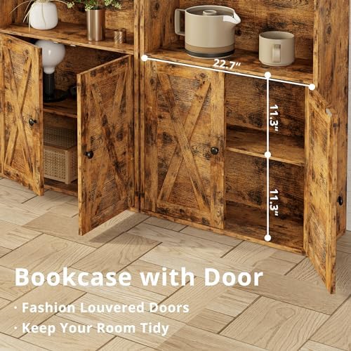 IRONCK Industrial Bookshelves and Bookcases with Doors Floor Standing 6 Shelf Display Storage Shelves 70 in Tall Bookcase for Home Office, Living Room - Image 6