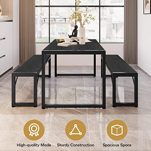 Gizoon 45.5" Dining Table Set for 4, Kitchen Table with 2 Benches Black - Image 4