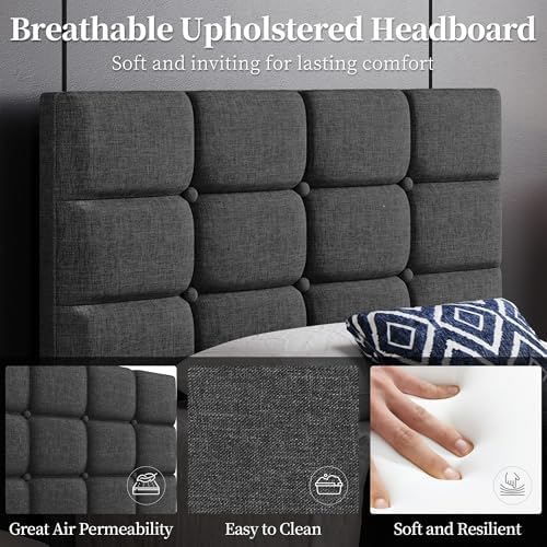 Yaheetech Twin Size Upholstered Tufted Bed Frame with Headboard - Image 4