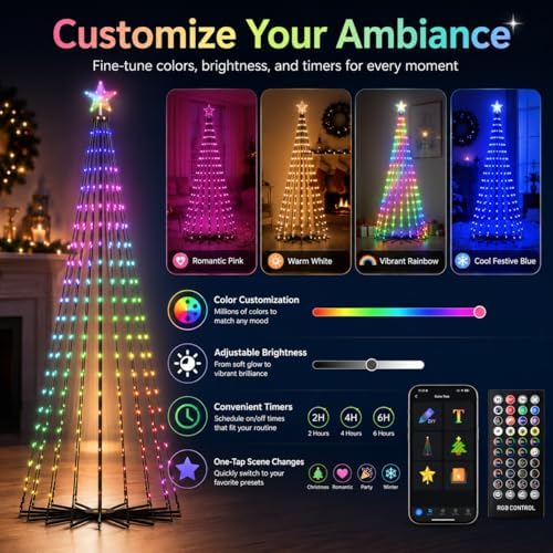 Mystical Glow Cone String Lights, 8ft 340 LEDs Multi-Color Fairy Lights with Smart App Control, 100+ Dynamic Scene Modes, Music Sync, Waterproof Outdoor Valentines Tree for Year-Round Celebrations - Image 6