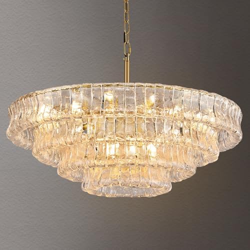 35in Large Chandelier Gold, Modern Dining Room Light Fixtures, 4 Layer Luxury Glass Chandelier 18 Light Chandeliers for Dining Room Kitchen Island Living Room (Clear Glass) by Unknown