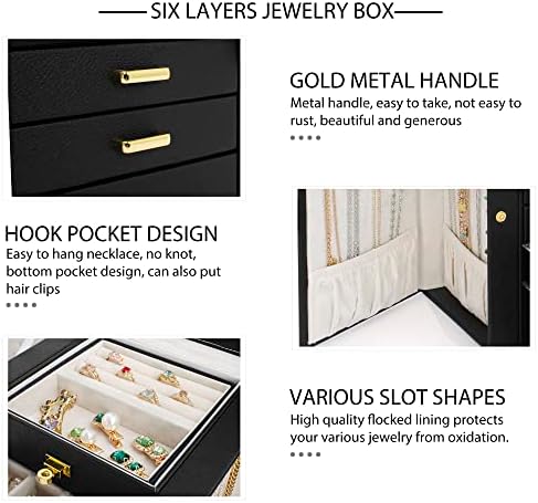 AKOZLIN 6-Tier Jewelry Box Organizer 5 Drawers Storage Black Regular - Image 5