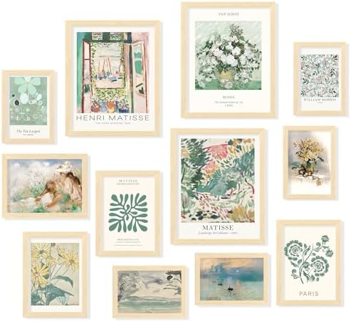 97 Decor Sage Green Boho Framed Wall Art, 12 Pcs Prints, Beige Frame by 97Decor