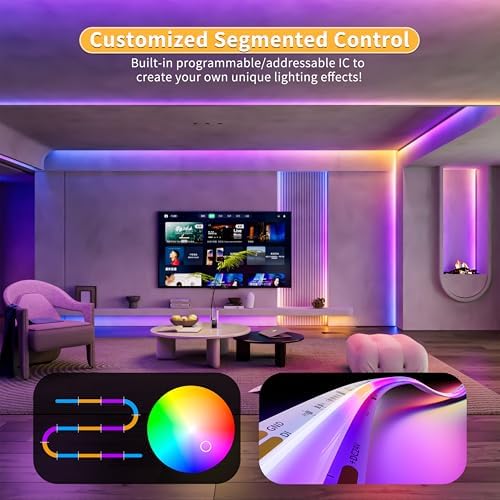 PAUTIX Dotless LED Lights,RGB Smart IC COB LED Strip Lights Addressable 16.4ft,UL-Listed 24V Chasing Effects Color Changing Flexible Tape Light for Party Kitchen Bedroom(Without Controller&Adapter) - Image 4