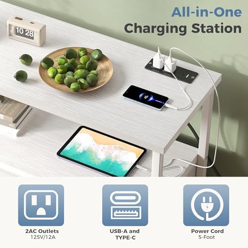 DUMOS TV Stand with 5 Fabric Drawers, with Open Shelf & Charging Station - Image 4