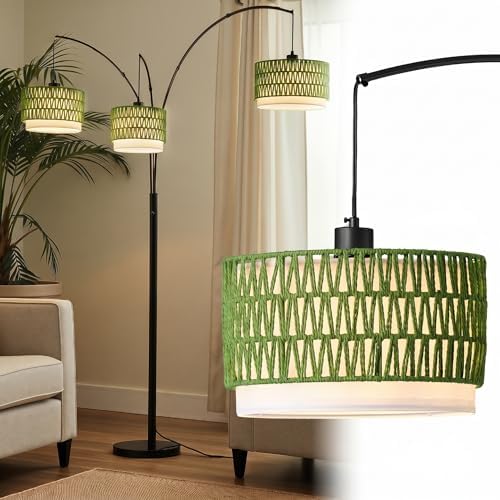 3-Light Arc Rattan Floor Lamp for Living Room,80'' Boho Tree Lamp by Unknown