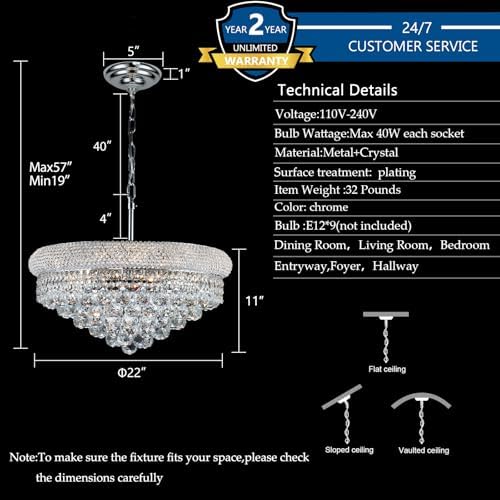 Chrome Crystal Chandeliers for Dining Room，9-Lights D22 Inch - Image 4