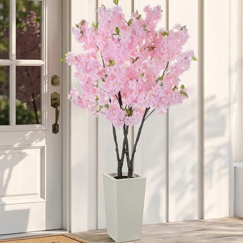BLOSMON Artificial Cherry Blossom Tree for Porch, 5ft, Pink, with Planter by Blosmon