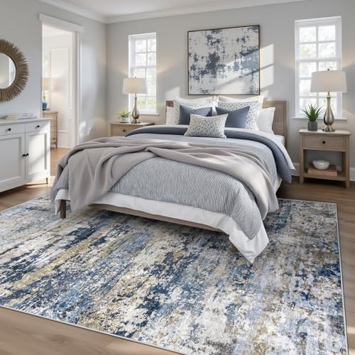 pmtsns Area Rugs 5x7 for Living Room: Washable Rug Modern Abstract Neutral Soft Non-Slip Low-Pile Indoor Carpet for Bedroom Dining Room Playroom Home Office (Blue Grey Brown, 5'x7') - Image 2