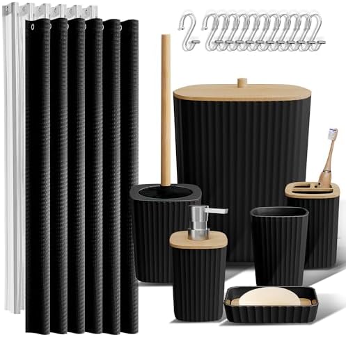 Clara Clark Black Bathroom Set, Shower Curtain Set, Bathroom Accessory Set by ClaraClark