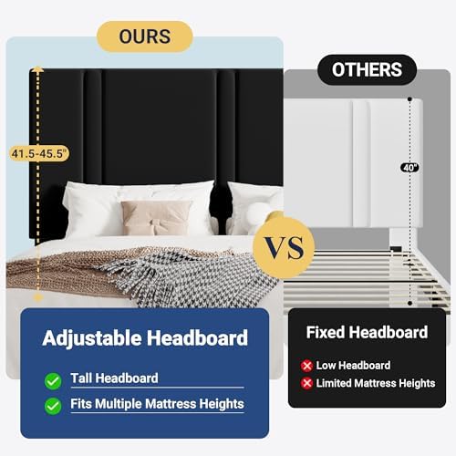 Allewie Full Size Platform Bed Frame with Velvet Upholstered Headboard - Image 6