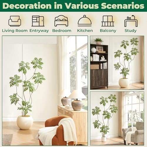 FloraFairy 6.5FT Artificial Sumac Tree in White Pot, Indoor Faux Plants - Image 6