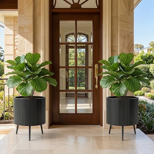 GIANTEX 20 Inch Plant Pot with Stand, Mid-Century Modern Fluted Planter - Image 3