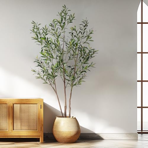 Erimda 6FT Artificial Olive Tree Tall Faux Silk Plant Tall Faux Olive Tree with Natural Wood Trunk & Lifelike Fruits Fake Potted Tree or Home Office Decor - Image 2