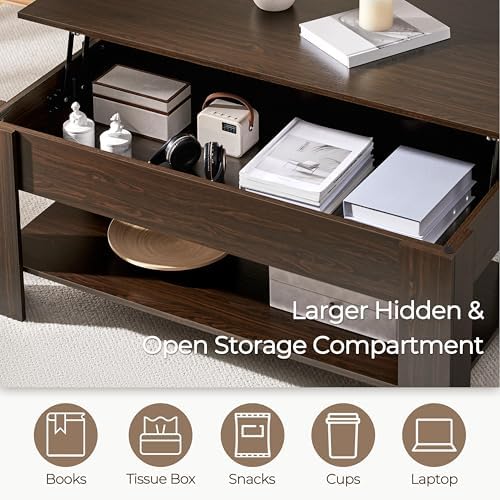 Yaheetech 47.2" Lift Top Coffee Table with Hidden Storage & Shelf, Espresso - Image 6