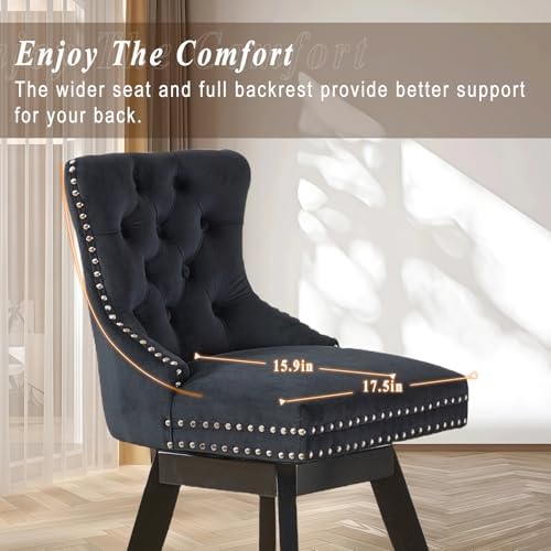 SoarFlash Kitchen Swivel Bar Stools with Solid Wood Legs Upholstered Counter Stools Set of 6, Black - Image 4