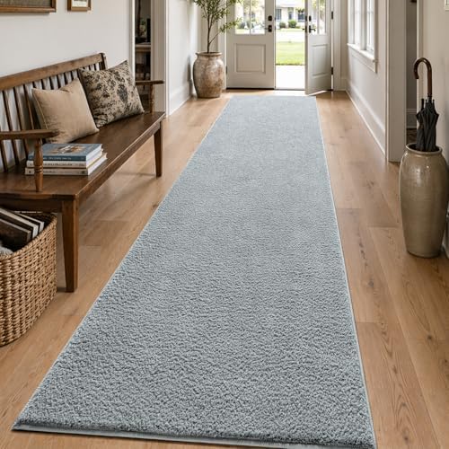 2x10 Light Grey Solid Runner Rug Washable Non-Slip for Kitchen Hallway - Image 3