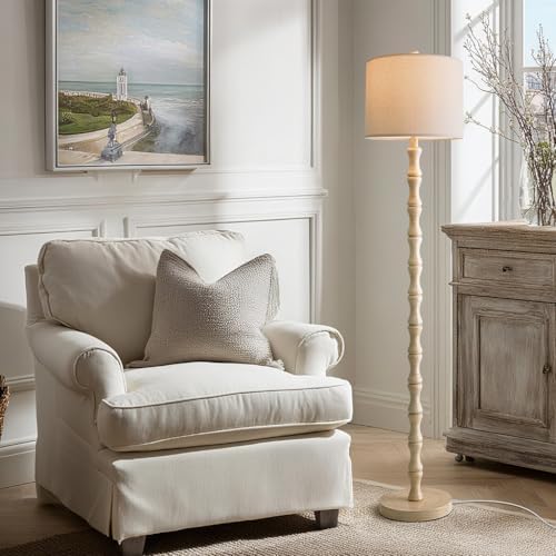 BOBOMOMO 62" Rustic Farmhouse Floor Lamp Antique White with Remote & Dimmable 9W Bulb, 3 Color Temperatures Resin Standing Lamp, Retro Tall Lamp for Living Room, Bedroom, Nursery, Office, Reading Nook - Image 5