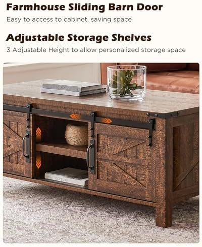 OKD 48" Farmhouse Lift Top Coffee Table Sliding Barn Door ReclaimedBarnwood - Image 6