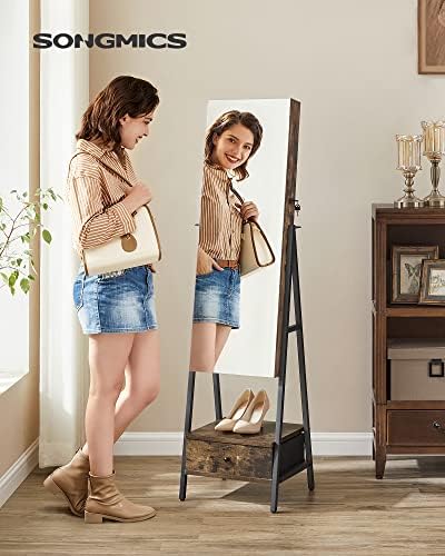 SONGMICS LED Mirror Jewelry Cabinet Armoire, Freestanding Lockable - Image 2