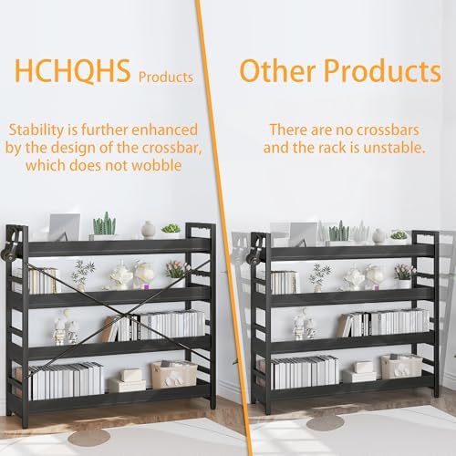 HCHQHS Bookshelf, Adjustable Industrial Bookcase, Vertical Tall Book Shelf, Wood and Black Metal Open Bookshelves for Home Office, Living Room, Bedroom (Black, 4-Tier (47" W x 44" H)) - Image 6