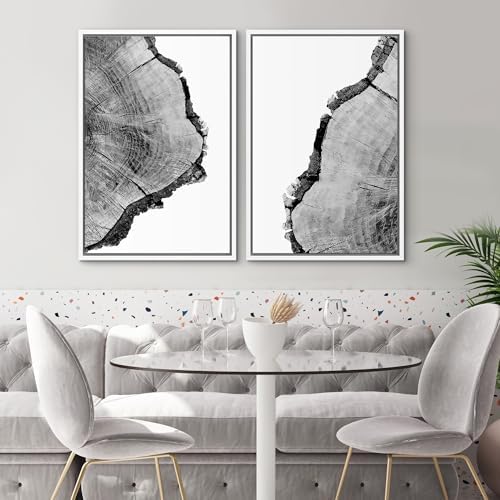 SIGNWIN Framed Wall Art Print Set Black & White Close Up Tree Ring Details Nature Wilderness Photography Modern Art Rustic Relax/Calm Multicolor for Living Room, Bedroom, Office - 24"" x36 x2 White - Image 2