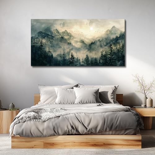 FUHAIHUA Canvas Wall Art For Living Room Framed Wall Decor For Bedroom Modern Office Wall Decoration Forest Fog Landscape Paintings Farmhouse Pictures Artwork Room Aesthetic Home Decor 20x40 In - Image 6
