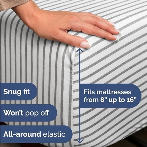 King Size 4 Piece Sheet Set - Breathable & Cooling Sheets - Grey Stripes - Image 3