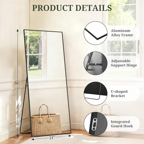 Mirror Full Length 56"x21", Rectangle Full Body Floor Mirrors with Stand - Image 4