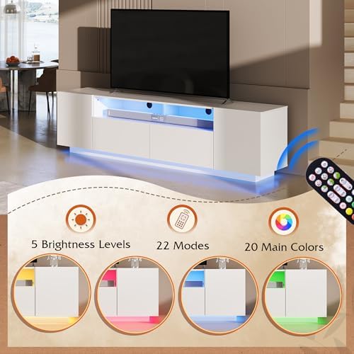 WLIVE LED TV Stand with Large Storage Cabinet, Modern Entertainment Center for 55/60/65/70/75 Inch TVs, Sturdy TV Console for Living Room, Bedroom,Rec Room(White) - Image 4