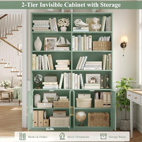 FACBOTALL Bookshelf and Bookcase with Doors, Double Wide Large Bookshelves - Image 6