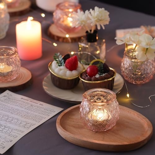 DARJEN 12 Pcs Pink Votive Candle Holders Round Glass Candle Holders - Image 5