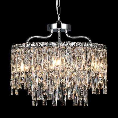 18" 6-Light Modern Round Crystal Chandeliers for Dining Room,Chrome by NISIDUN