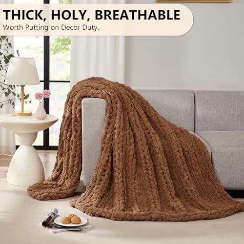 L'AGRATY Chunky Knit Throw Blanket for Couch, 60'' x 80'' Knit Throw, Brown - Image 5