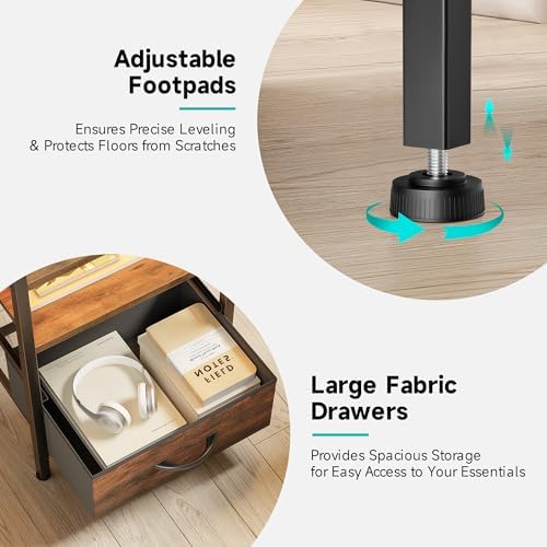 Lazzanto Nightstand with Rear Charging Station, LED Light, 3 Drawers, Brown - Image 6