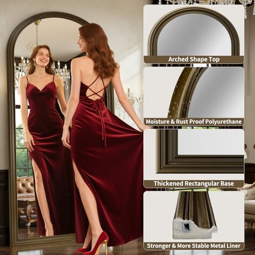 71"x32" Elegant Vintage Arched Full Length Mirror with Stand, Luxury Large Full Body Mirror with Tempered Glass, Leaning Wall Mount Floor Standing Mirrors for Living Room Bedroom Entryway Outfit Check - Image 2
