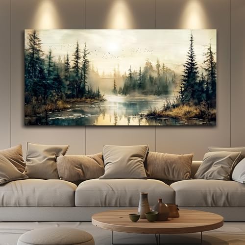 FUHAIHUA Canvas Wall Art For Living Room Large Wall Decor For Office Modern Bedroom Decorations Forest River Landscape Pictures Farmhouse Paintings Artwork Wall Mural Aesthetic Home Decor 30x60 In - Image 3