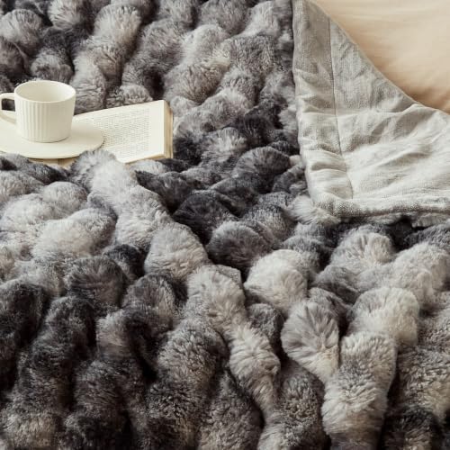 COOVA Soft Bubble Faux Fur Throw Blanket, 60"x80", Tie-dye Light Grey - Image 6