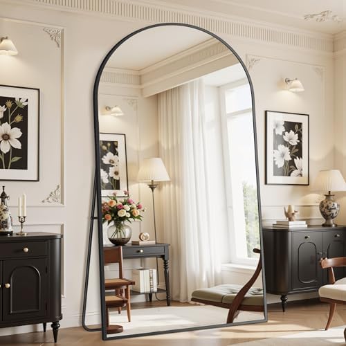 Suidia 90"x46" Arched Full Length Mirror with Stand, Black Floor Mirror by SuidiaMirror