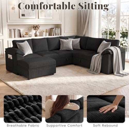 108 In L Shaped Modular Sectional Sofa Couch for Living Room, Black - Image 5